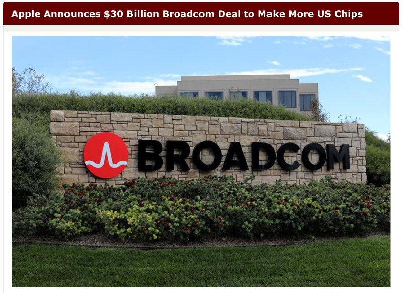 Apple gibt Investition von über 30 Milliarden US-Dollar in Broadcom bekannt