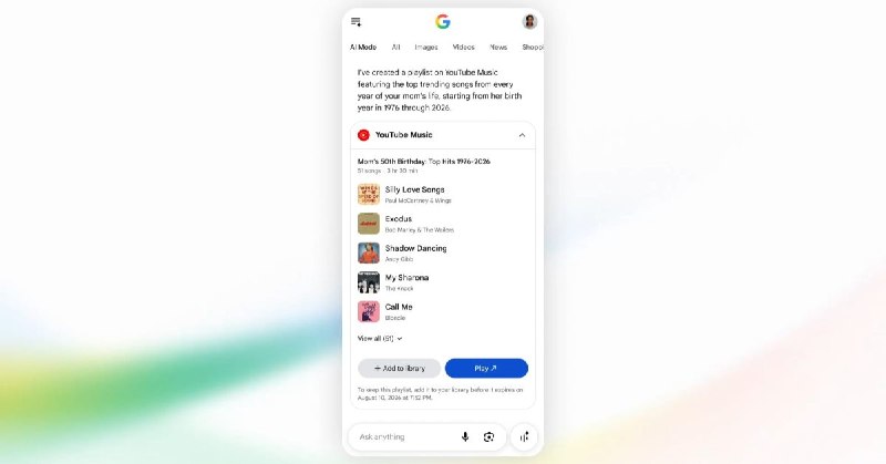 Google AI 模式添加了更多连接应用程序,包括 YouTube Music