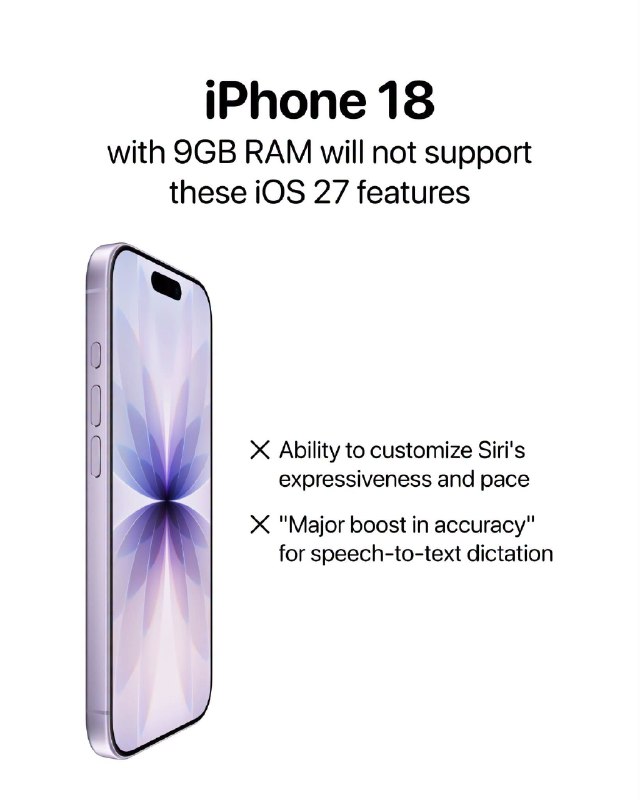 Base iPhone 18 Model Expected to Lack Key iOS 27 Features Due to RAM Limitations