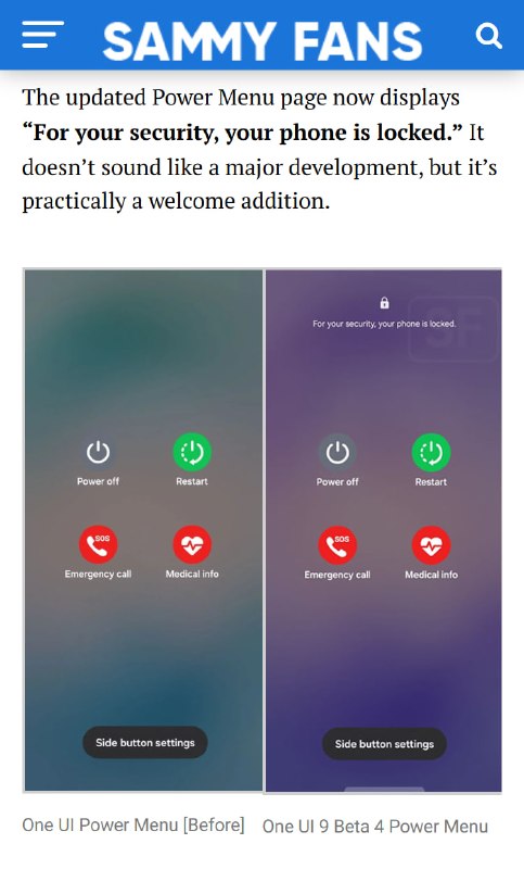 Samsung One UI 9.0 Power Menu führt erweiterte Sicherheitsfunktionen ein