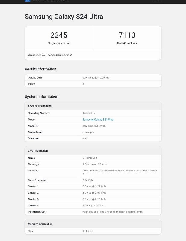 Galaxy S24 Ultra представлен на Geekbench, демонстрируя производительность One UI 9