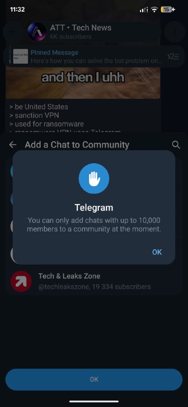 So telegram has added a 10k member limit to be able to join a community