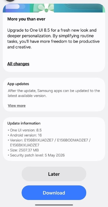The Galaxy A15 and F15 One UI 8.5 update has been released in India