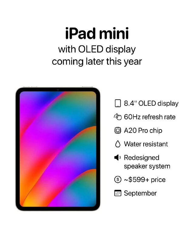 Ожидается, что Apple выпустит новый iPad mini с OLED-дисплеем позднее в этом году 🔥