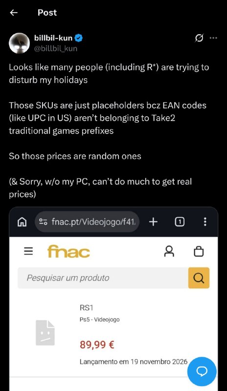 The Alleged GTA VI Prices poster by Portugal retailer FNAC are fake 👍