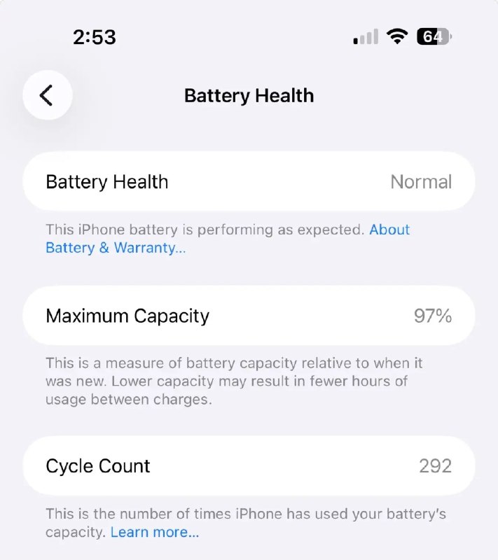 My iPhone 17 Pro Max battery health is now at 97% 😢