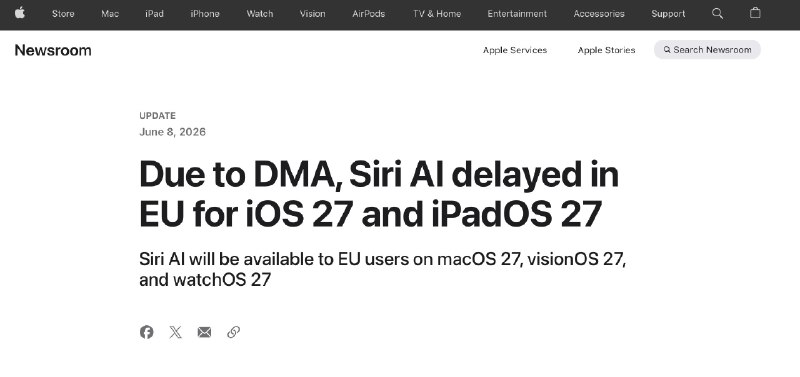 苹果明确表态:欧洲自掘坟墓,导致Apple Intelligence无法上线