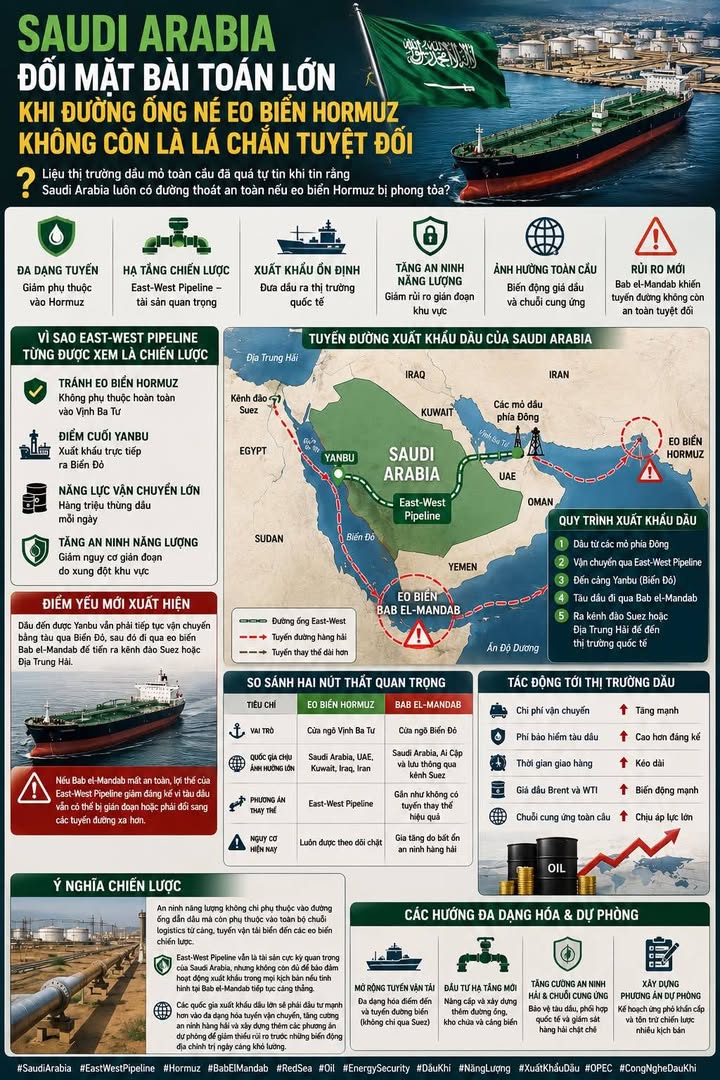 Saudi Arabia đối mặt bài toán lớn khi đường ống né eo biển Hormuz không còn là lá chắn tuyệt đối #Sa