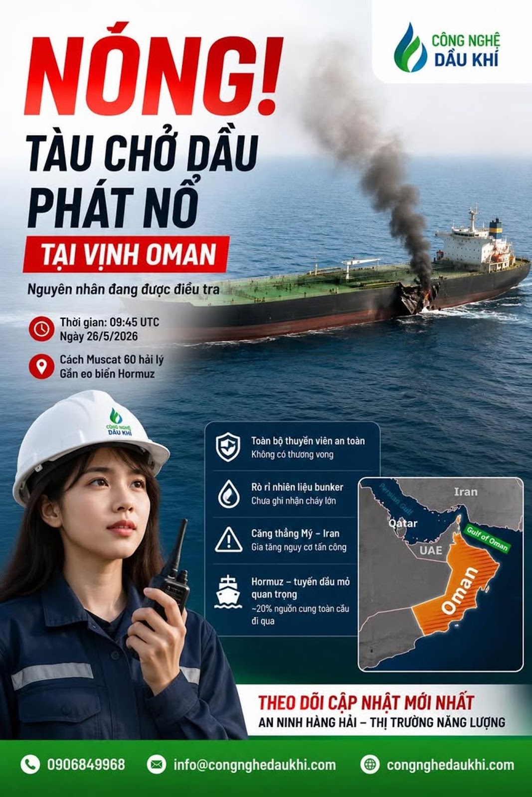 TÀU CHỞ DẦU PHÁT NỔ GẦN EO BIỂN HORMUZ KHIẾN THỊ TRƯỜNG NĂNG LƯỢNG TOÀN CẦU CĂNG NHƯ DÂY ĐÀN