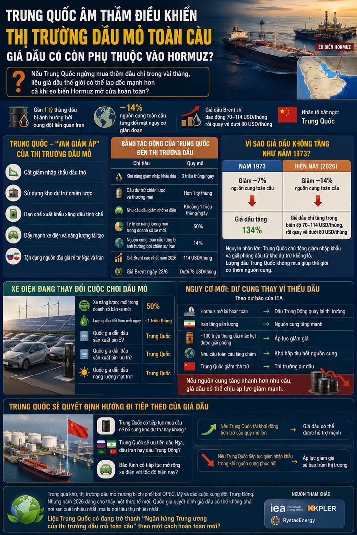 Trung Quốc Âm Thầm Điều Khiển Thị Trường Dầu Mỏ Toàn Cầu, Giá Dầu Có Còn Phụ Thuộc Vào Hormuz?
