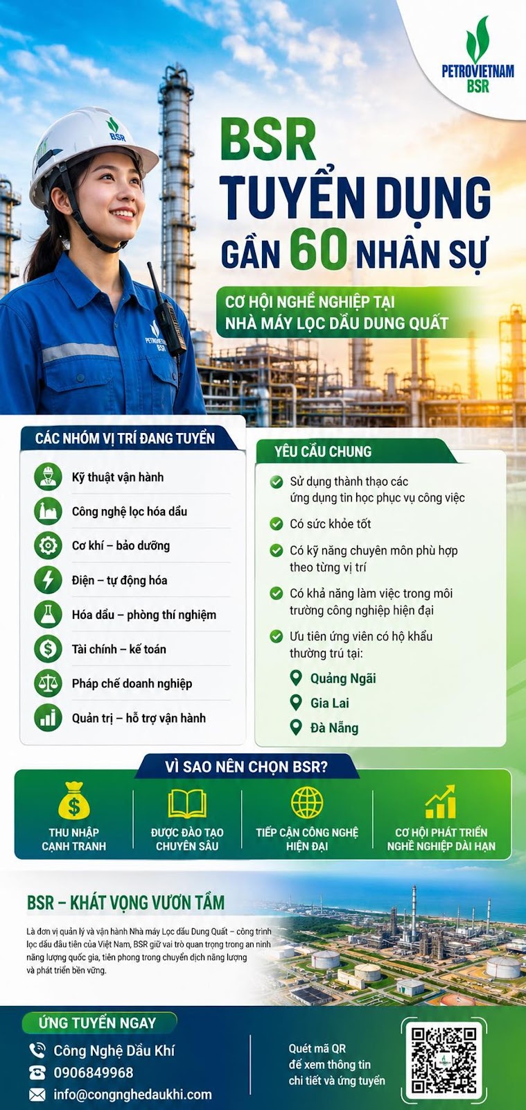 BSR TUYỂN DỤNG GẦN 60 NHÂN SỰ #BSR #DungQuat #LocHoaDau #Petrovietnam #TuyenDu...