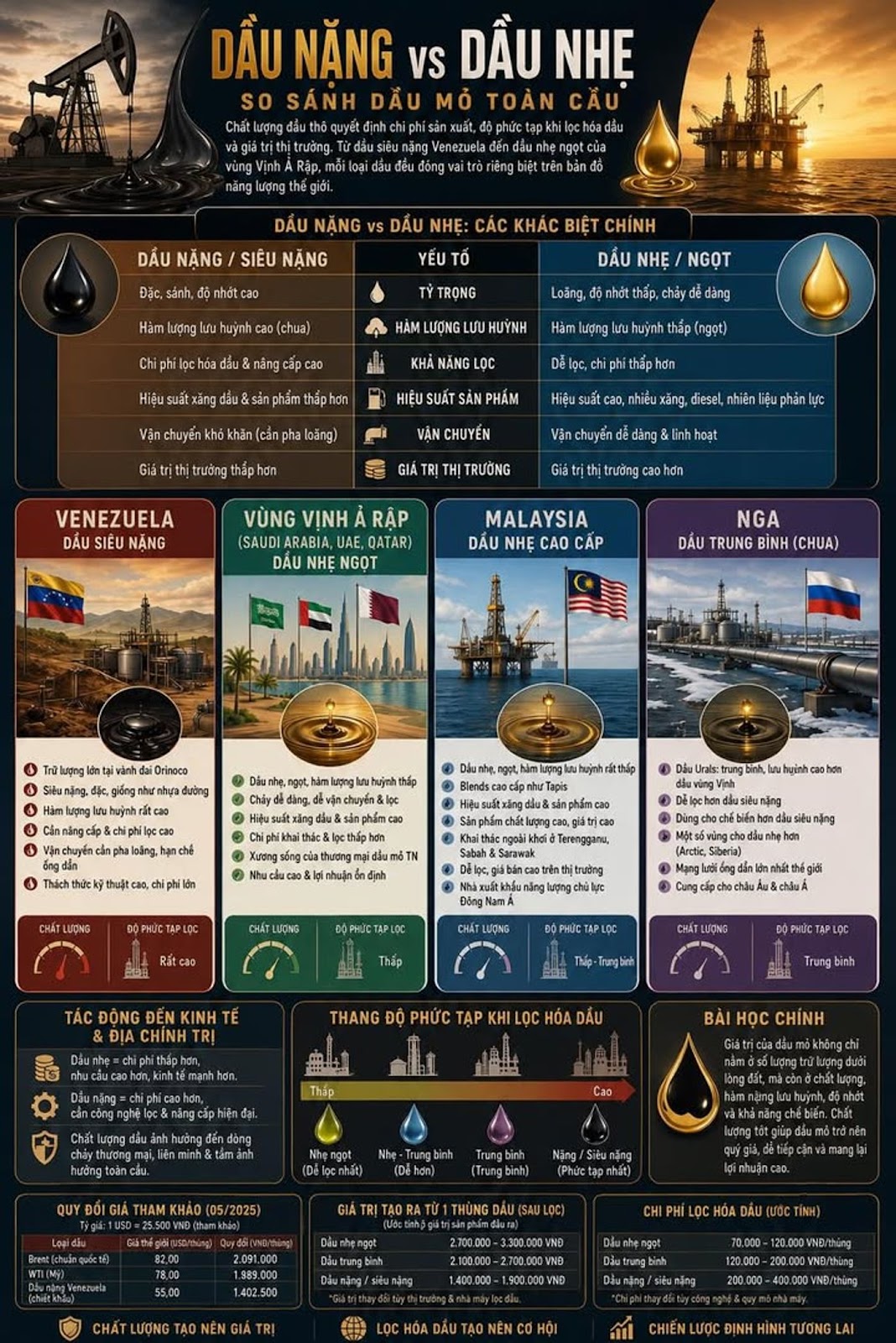 Heavy Crude và Light Crude – Vì Sao Chất Lượng Dầu Mỏ Quyết Định Cả Nền Kinh Tế?