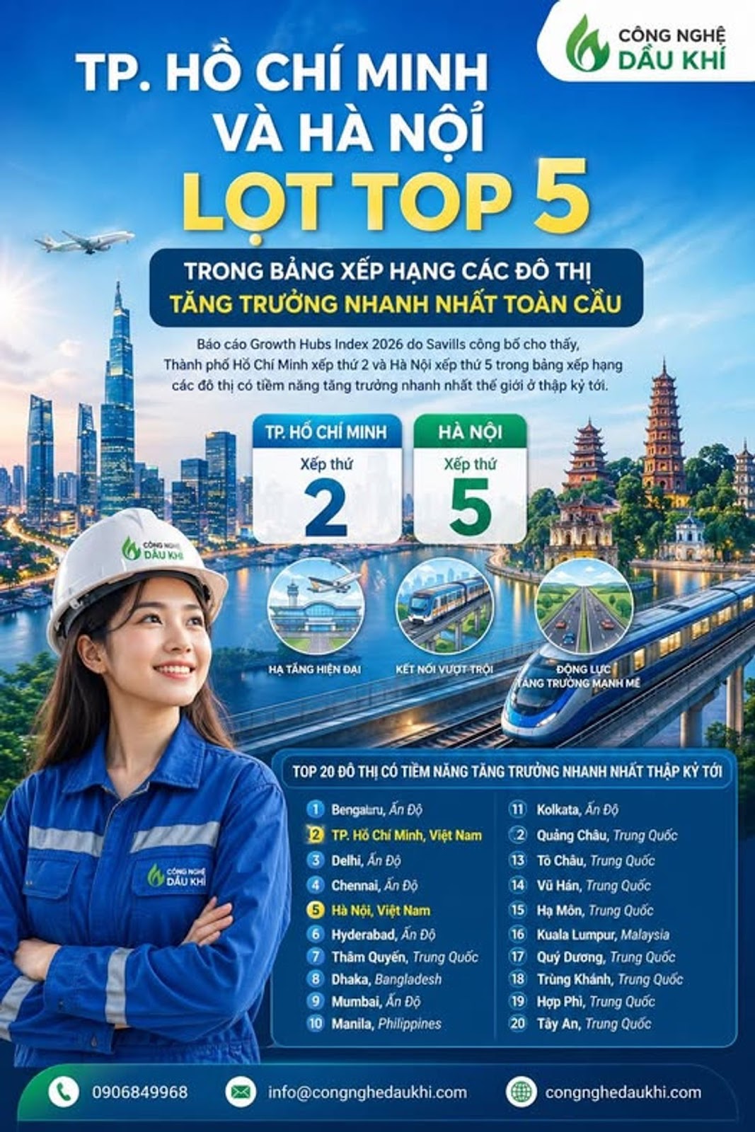 BÁO CÁO SAVILLS 2026: TP.HCM VÀ HÀ NỘI CHÍNH THỨC VƯƠN TẦM TOÀN CẦU, LỌT TOP 5 ĐÔ THỊ TĂNG TRƯỞNG NH