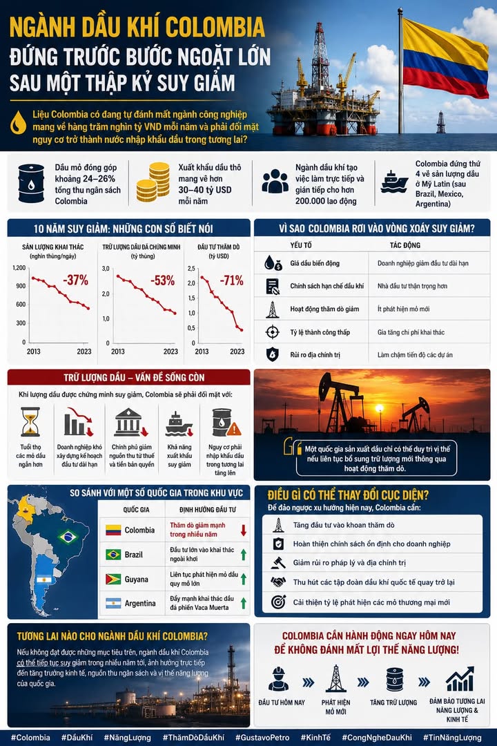 Ngành dầu khí Colombia đứng trước bước ngoặt lớn sau một thập kỷ suy giảm #Colombia #DầuKhí #NăngLượ
